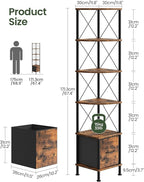 CHOEZON Corner Shelf with Drawer, Narrow Corner Bookshelf, Standing Bookcase, Storage Shelf with Anti-tip, Industrial Display Shelf for Small Spaces, Rustic Brown and Black TCJ76BF
