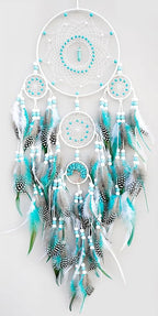 Large Dream Catchers,Boho Handmade Woven Turquoise Dream Catcher Wall Hanging Ornament for Bedroom Living Room Apartment Wedding Party Decor, Festival Blessing Gift (White+Turquoise)