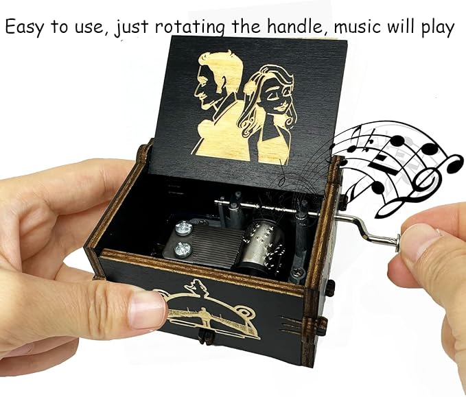 Youtang Lalaland Music Box Hand Crank Musical Box Carved Wooden,Play (Lalaland Theme, Black)