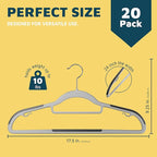 Lifemaster Plastic Clothes Hanger Set - 20 Pieces Versatile, Lightweight, Space-Saving, Non-Slip, Slim Designed, Dry and Wet Clothes Hanger Set with 360° Swivel Hook and Rubber Coating - Gray