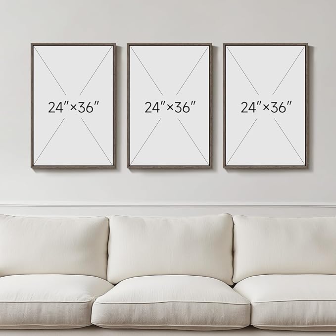 Framed Boho Floral Wall Art for Living Room, 3 Piece Blue Minimalist Botanical Canvas Painting Prints, Modern Rustic Watercolor Flower Plants Artwork for Bedroom Dining Room Office Wall decor, 24x36