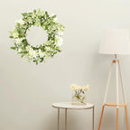WreathDream 18'' Spring Wreath Summer Wreath for Front Door with Green Eucalyptus Leaves and White Cherry Blossoms for Home Outdoor Farmhouse Porch Wall Decoration, White Gift Box Included