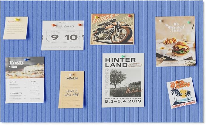 24 * 16 inches Large Bulletin Board, Decorative Felt Pin Board, 0.35“ Thick Foldable Photo Display Board with Self-Adhesive Tape, Vision Board for School Home Kitchen Office Walls - Sky Blue