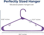 SereneLife 150-Piece Plastic Hangers Set Purple – Non-Slip, Heavy Duty Coat Hangers for Clothes, Space-Saving Durable Closet Organization with 5.5 lbs Weight Capacity Each