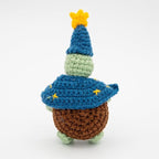 Handcrafted Crochet Witch Doll, Small 2.5x1.5x4 Inch Decorative Plush Figure, Yarn Material, Magical Theme, Inspirational Signs, for Ages 13+ (Turtle Wizard)