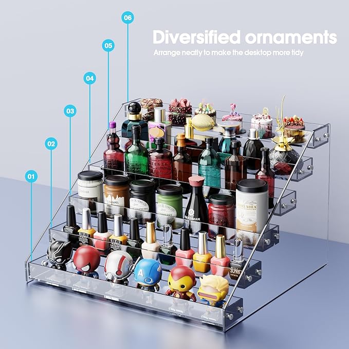 Acrylic Display Shelf,Risers Display Stands,Perfume Organizer,Cupcake Stand,Tiered Display Stand,Sticker Display,Card Stands For Display,Card Display Stand,Figure Display，Spice Rack(6 Tier)