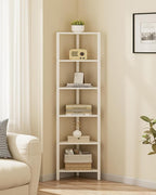 TUTOTAK 6-Tier Corner Bookshelf,Corner Shelf for Small Space, Narrow Display Corner Shelf Stand with Storage Rack, for Living Room, Bedroom, White BS05BW006