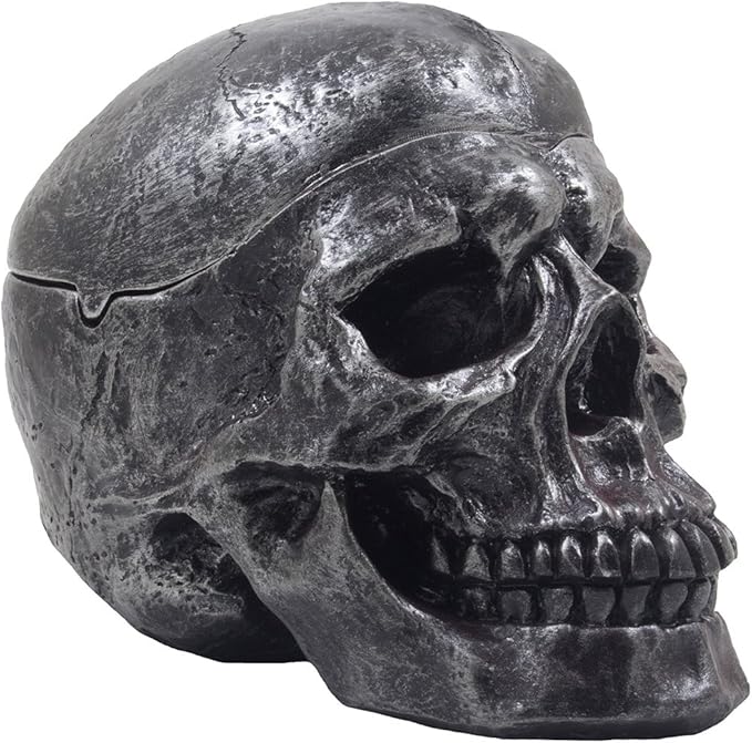 Spooky Human Skull Ashtray with Cover for Scary Halloween Decorations and Decorative Skulls & Skeletons Figurines As Gothic Smoking Room Decor Gifts for Smokers by Home-n-Gifts