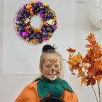 HipTree 13.8 Inch Halloween Ball Wreath for Front Door with Lights, Lighted Cute Treat-or-Trick Door Wreath Ball Ornament for Halloween Indoor Decorations Centerpiece Party Holiday Wall Home Decor