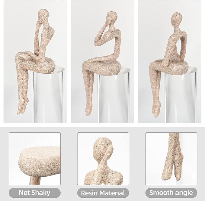 BMLCGJ Thinker Statue Gold Decor Abstract Art Sculpture, Golden Resin Collectible Figurines for Home Living Room Office Shelf Decoration,Great Gifts Ideas (Sitting Posture-Sandstone)