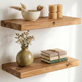 Dreamland Solid Elm Wood Floating Shelves, 18" W x 8" D Floating Shelf Wall Mounted, 8 Inch Deep Wall Shelves - Wooden Bathroom Shelf, Deep Bookshelf for Living Room, Kitchen Wall Shelf, Set of 2