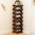 The 9-Tier No-Assembly Bamboo Rack, Folding Bamboo Shoe Rack Organizer with Collapsible Vertical Design, Space-Saving & No-Tool Assembly, for Entryways,Corners,Bedrooms,Balconies (Brown,8)