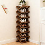 The 9-Tier No-Assembly Bamboo Rack, Folding Bamboo Shoe Rack Organizer with Collapsible Vertical Design, Space-Saving & No-Tool Assembly, for Entryways,Corners,Bedrooms,Balconies (Brown,8)