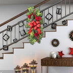 SM SunniMix Christmas Swag Teardrop Swag Artificial Wreath Door Swag Decorative Bow Ornament Lightweight PP Material Suitable for Gift Giving Home Decoration, Red