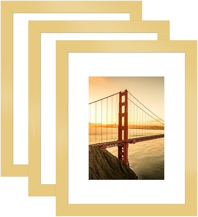 8.5x11 Picture Frame 3 Pack - Brown Poster Frame Display Pictures 6x8 with Mat or 8.5 x 11 Without Mat for Wall Hanging Horizontal and Vertical