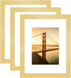 8.5x11 Picture Frame 3 Pack - Brown Poster Frame Display Pictures 6x8 with Mat or 8.5 x 11 Without Mat for Wall Hanging Horizontal and Vertical