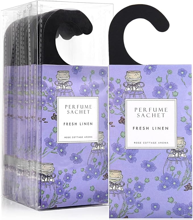 ROSE COTTAGE Large 12 Packs Fresh Linen Hanging Closet Deodorizer Air Freshener Long Lasting Scented Sachets Smell Goods for House