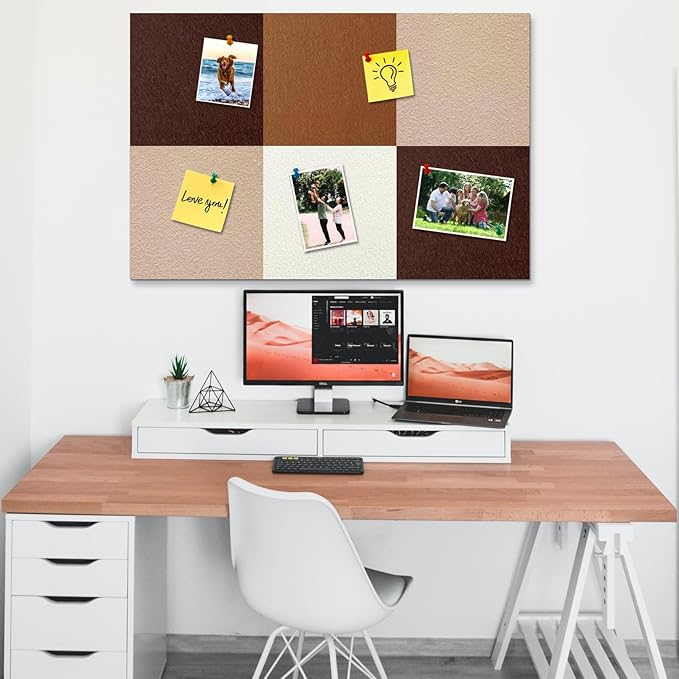 Square Felt Cork Bulletin Board Tiles, Self Adhesive DIY Felt Pin Board for Wall 30" x 20" with 35 Pushpins for Office School Home Wall Decor Stickers Memos Photos Display (Gradual Brown)