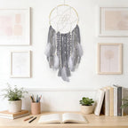 LOMOHOO Large Dream Catcher Handmade Feather Dreamcatcher, Traditional Dream Catchers with Woven Tassels Boho Wall Hanging for Girl Kids Bedroom Baby Room Home Decor Craft Ornament Gift (Grey)
