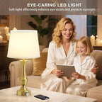 Luvkczc 22" Gold Table Lamps Set of 2 - Modern Luxury Bedside Lamps with White Fabric Shade, Dimmable & Dual USB C+A Ports, Nightstand Lamps for Bedroom/Living Room (Bulb Included)