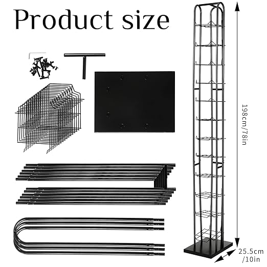 Tandefio 78" Black Floor Standing Hat Rack Tower 12 Tier Hat Display Rack Cap Organizer Metal Hats Stand Hats Wigs Holder for Cap Retail Display Storage Vertically