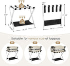 26.77" Full Assembled Luggage Rack for Guest Room, Set of 1 Bamboo Foldable Suitcase Stand, Bedroom & Hotel, Folding Luggage Holder with 5 Nylon Straps, 600D Oxford Fabric Shelf White