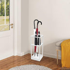 DouSeiAi 20 Inch Geometric Umbrella Stand, Metal Freestanding Umbrella Rack with Shelf, Entryway Organizer with Bottom Drip Tray for Drip Dry, Holds Umbrellas, Canes, Walking Sticks (White)