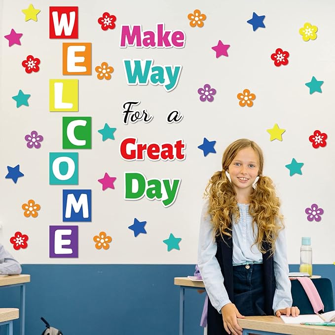 Classroom Bulletin Board Decoration Set Welcome Banner Wall Door Decor Colorful Classroom Decorations for Kindergarten Preschool Elementary Middle School (Welcome, Make Way for a Great Day)