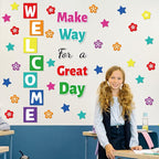 Classroom Bulletin Board Decoration Set Welcome Banner Wall Door Decor Colorful Classroom Decorations for Kindergarten Preschool Elementary Middle School (Welcome, Make Way for a Great Day)