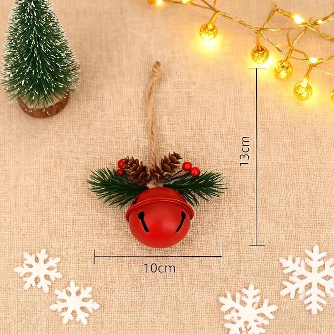 5 Pack Rustic Christmas Bell Ornaments with Pinecones & Berries - Metallic Hanging Decor for Christmas Tree,Mantel,Home (Green,Gold,Red,White)