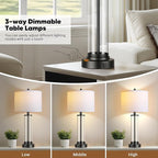 QiMH Touch Control Table Lamps Set of 2 with USB Ports, 3-Way Dimmable Bedside Lamp for Living Room Bedroom House, Modern Nightstand Lamp with 2 LED Bulbs(Black)