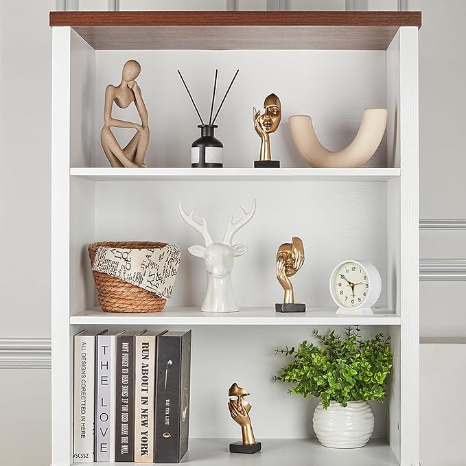 Gold Decor Thinker Statues Set of 3,Golden Abstract Face Resin Sculptures,Home Decor Accents,Office Bookshelf Decor, Shelf Side, Table Decorations for Living Room, Gift for Friends (gold-3Pcs)