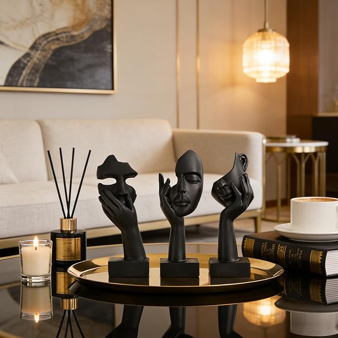3 Pcs Thinker Small Statue Set - Black Art Abstract Home Accent Figurines for Decor Bedroom, Shelves, Living Room Coffee Table, Office Desktop (3 Pcs Black, 6")