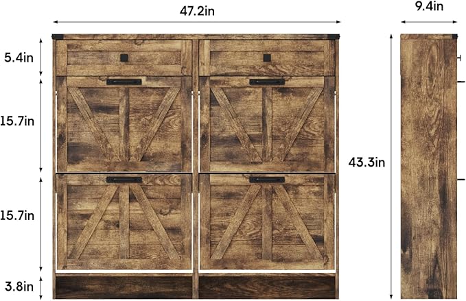 Shoe Cabinet with 4 Flip Drawers & 2 Drawers,Farmhouse Shoe Storage Cabinet for Entryway,Slim Freestanding Organizer Rack for Front Door Entrance,Rustic Brown