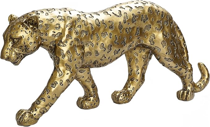 Cheetah Statue Home Decor Leopard Sculpture Resin Sitting Cheetah Figurine Desktop Table Top Ornament Decoration for Home Office-Gold Or Silver (Walking-Champagne Gold)
