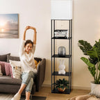 Large Floor Lamp with Shelves, 5-Tier Tall Floor lamp with for Living Room, Shelf Floor Lamp with 3 CCT LED Bulb, Corner Display Standing Column Lamp, Etagere Organizer Tower Nightstand for Bedroom