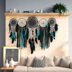 5 Pack Moon Phase Dreamcatcher Set Boho Wall Decor, Boho Macrame Wall Hanging Dream Catchers, for Home, Bedroom, Living Room, Witchy Gifts (Black Blue)
