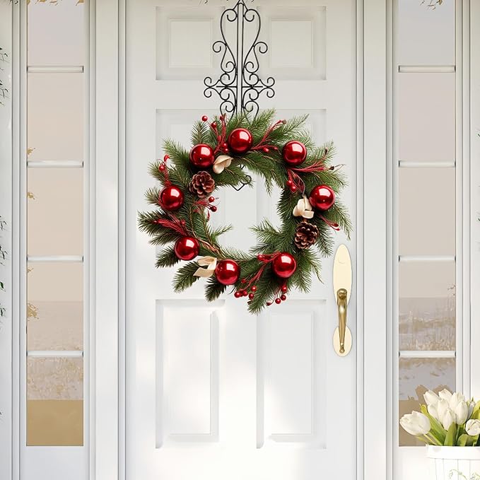 ShangTianFeng Wreath Hangers for Front Door, Vintage Metal Wreath Hanger, 17.9" Elegant Door Hanger, Door Wreath Hanger for Easter Christmas Halloween Fall Decoration, Welcome Sign Wreath Hangers