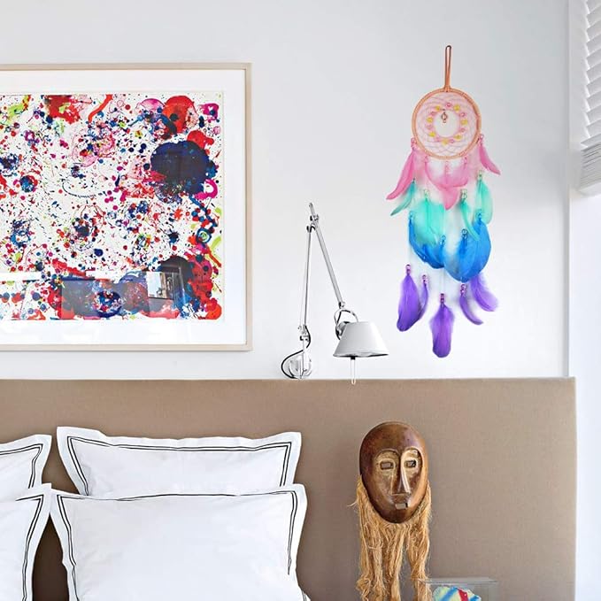 AWLEE Colorful Dream Catchers, Handmade Feather Native American Circular Net for Kids Boys Girls Bedroom Wall Hanging Decoration Decor Nursery Wall Art Ornament Craft