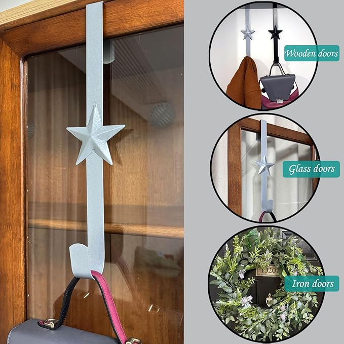 3 Pcs 15 Inch Wreath Hanger for Front Door Star Pattern Garland Hanger Over The Door Metal Door Wreath Decoration Hanger Hook for Various Festive Wreaths Hanging Towels Coats Etc (Silver)