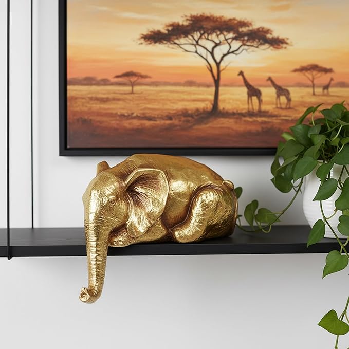 Braxio Elephant Statue Home Decor Indoor - Resin Abstract Golden Elephant Sculpture for Shelf Desk Table Office Living Room Bedroom Desktop Farmhouse Decoration Gift 7 x 4.4 x 5.3 Inch