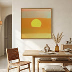 Framed Boho Abstract Sunset Wall Art for Living Room, Square Orange Minimalist Canvas Artwork for Walls, Mid Century Modern Bohemian Pictures Wall Decor for Bedroom Hallway Home Office, 24x24 Inch