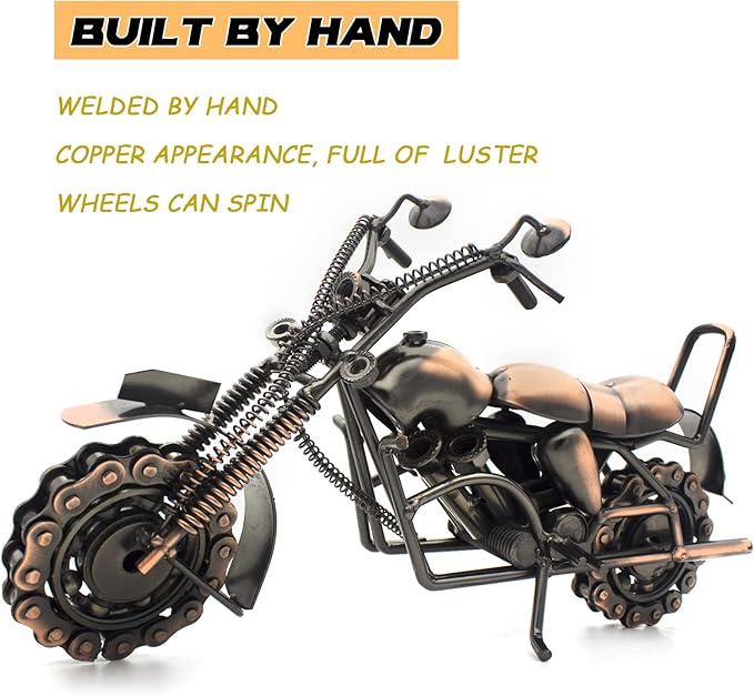 Motorcycle Gifts for Men & Women Bikers, 11.8" Handmade Metal Motorcycle Model, Vintage Motorcycle Decor for Man Cave, Garage, Home & Office