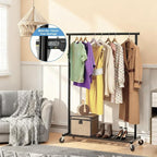 Clothes Rack for Hanging Clothes, 64.25 Inch Clothing Racks with Wheels, Portable Rolling Clothes Garment Rack for Bedroom, Laundry, Living Room, Black