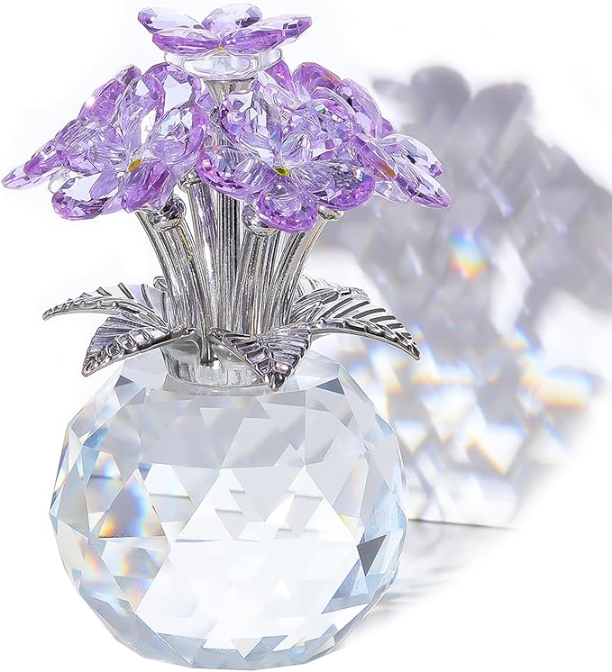 Arikyrist Crystal Forget-Me-Not Bouquet Figurines Gifts for Women Purple Flowers Collectible Decoration for Living Room Romantic Presents for Her Wife Mom Anniversary Birthday
