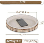 Hanobe Round Wooden Decorative Tray: White Washed Bead Tray Decor for Coffee Table Centerpiece Rustic Farmhouse Tray for Kitchen Counter Living Room Decoration