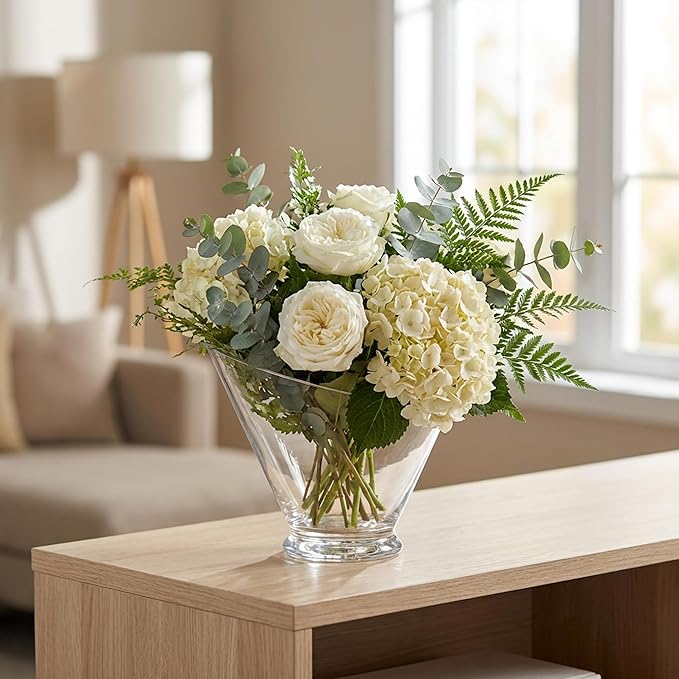 WGVI Slant Cut Calyx Glass Vase, Width 9", Height 7.75", Clear Terrarium, Candy Dish, Fruit Jar, Floral Container for Wedding Party Event, Home Office Decor, 4 Pieces