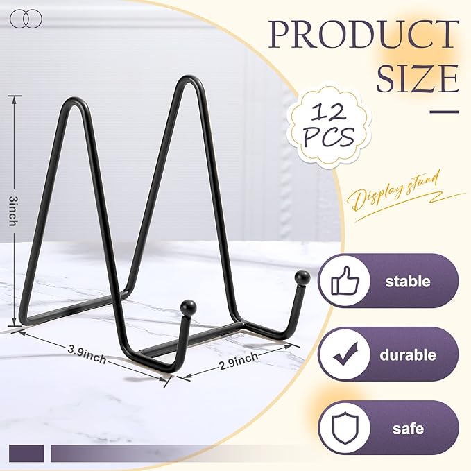 Mixweer 12 Pcs Book Stands for Display Metal Picture Frame Stand Book Plate Picture Holder Easels Photo Holder for Decorative Display(3 Inch,Black)