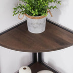 FATORRI Rustic Tall Corner Shelf, 5 Tier Industrial Corner Bookshelf for Living Room, Dark Wood and Metal Corner Plant Stand for Home Office (Walnut Brown)