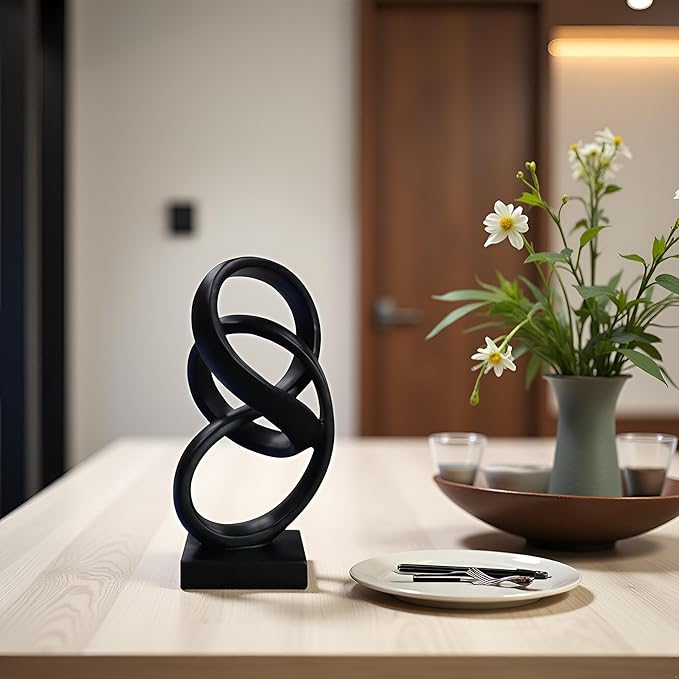 10" Modern Abstract Ribbon Decorative Sculpture, Knot Sculptures,Home Decor,Coffee Table Statues,Dining Living Room Desk Decor（Black）